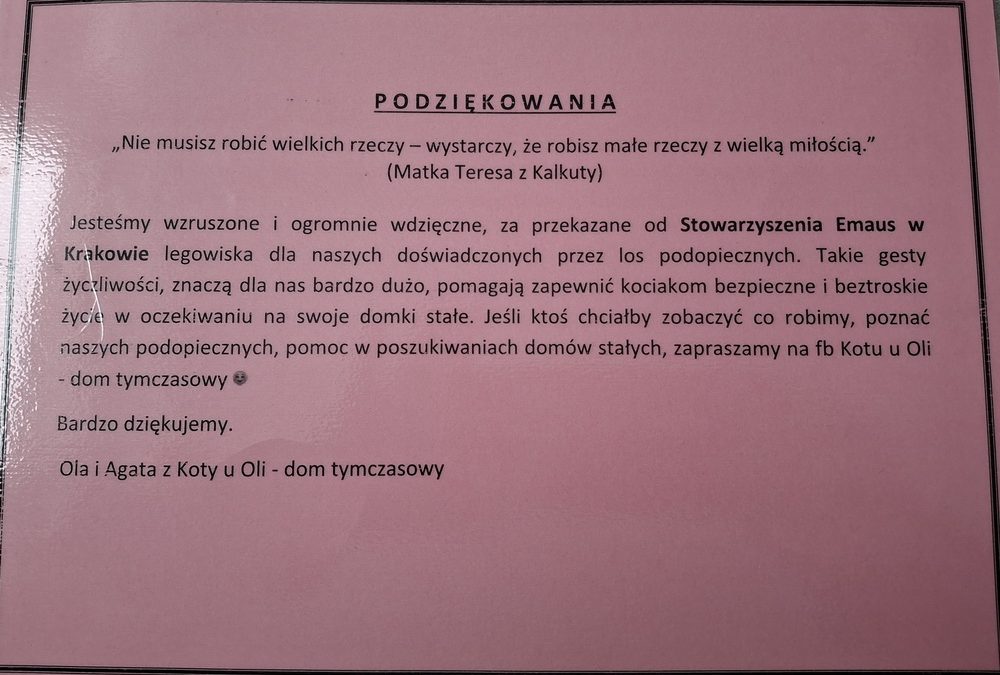 Dostaliśmy podziękowania